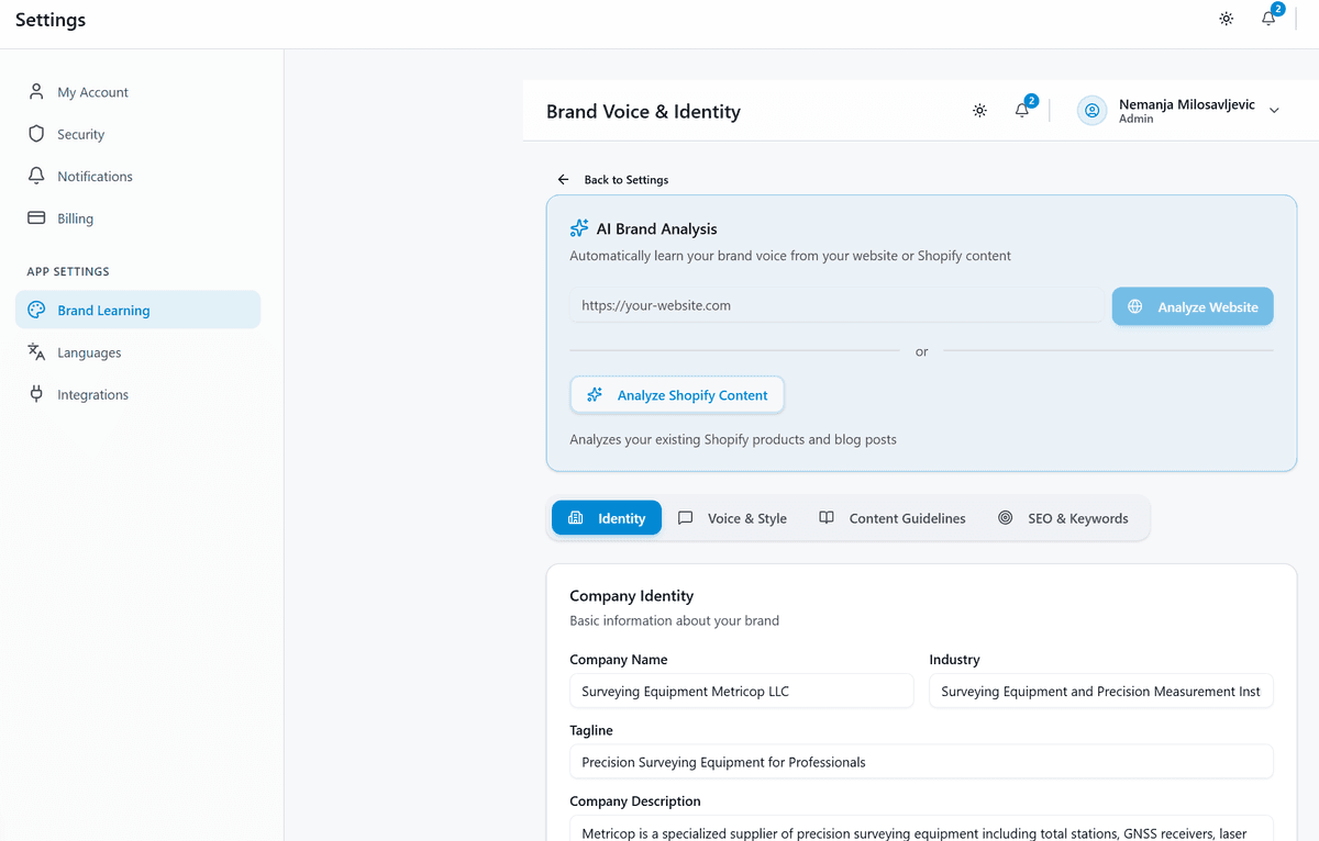 Metricop Shopify Automation Dashboard